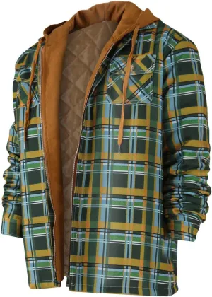 Men's Heavyweight Plaid Hoodie Jacket Zip Up Long Sleeve Fleece Sweatshirt Coat With Hood Fashion Stylish,M-5XL