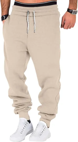 Mens Jogging Pants Baggy Casual Solid Color Sweatpants Stretch Elastic Waist Drawstring Sport Pants with Pockets