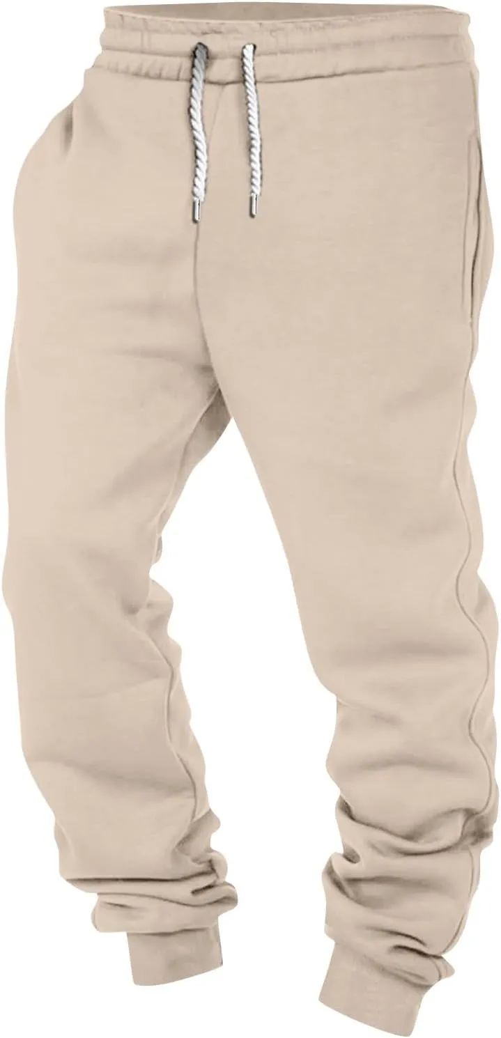 Mens Jogging Pants Baggy Casual Solid Color Sweatpants Stretch Elastic Waist Drawstring Sport Pants with Pockets