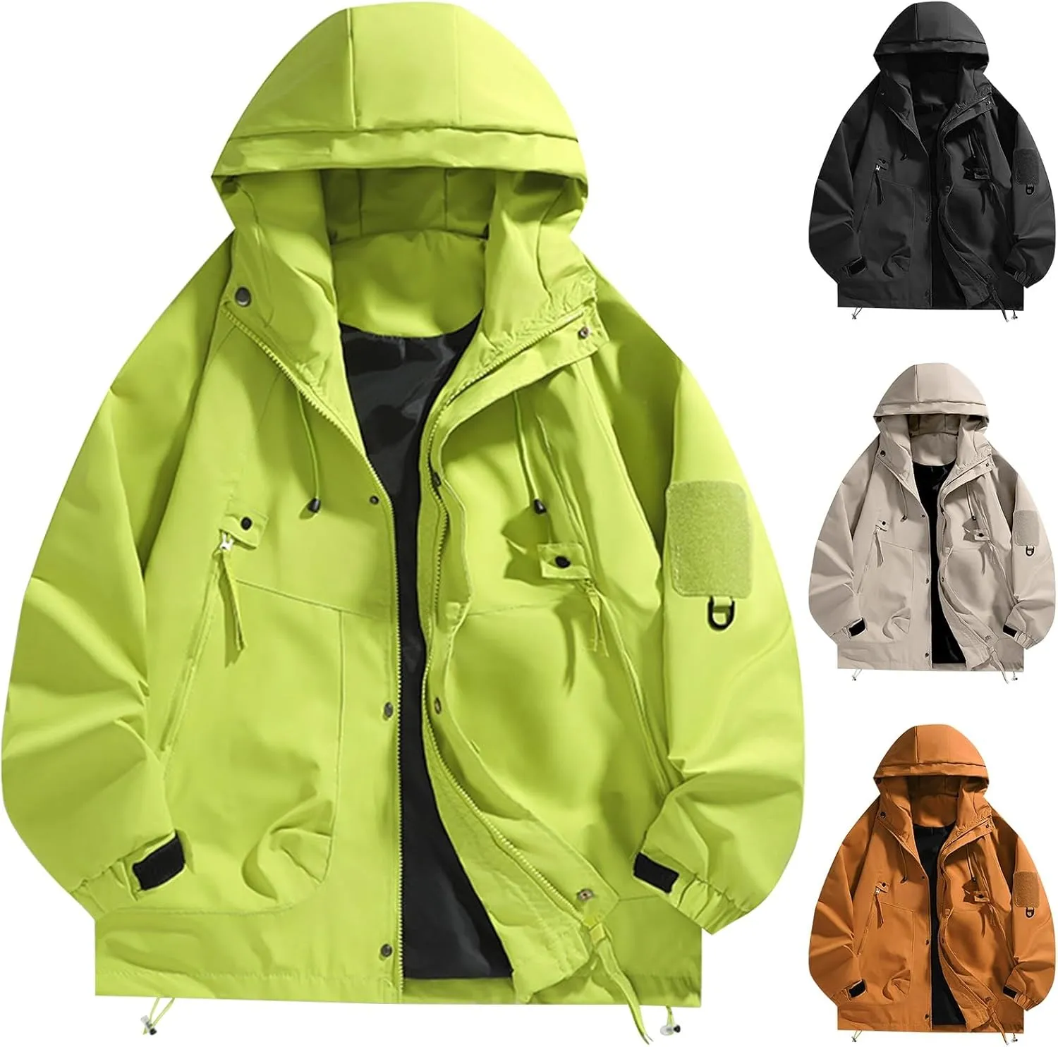 Mens Lightweight Zipper Hoodies Water Resistant Fall Winter Hiking Cycling Jackets Plus Size Waterproof Rain Coats