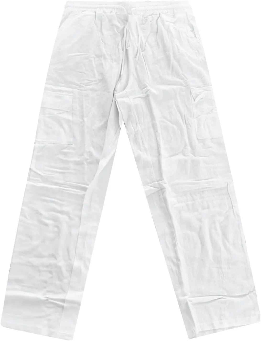 Men's Linen Pants Tall Elastic Waist Drawstring Pants Beach Palazzo Summer Pants Lightweight Trousers with Pockets