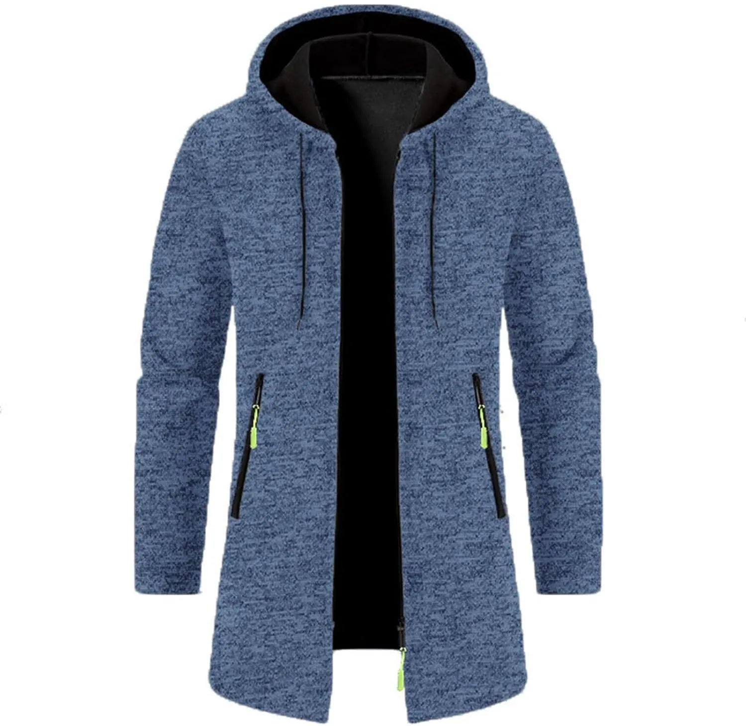 Mens Medium Long Thermal Cardigan Jacket Loose Fit Hooded Drawstring Warm Sweater for Winter Outwear