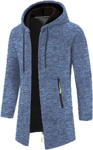 Mens Medium Long Thermal Cardigan Jacket Loose Fit Hooded Drawstring Warm Sweater for Winter Outwear