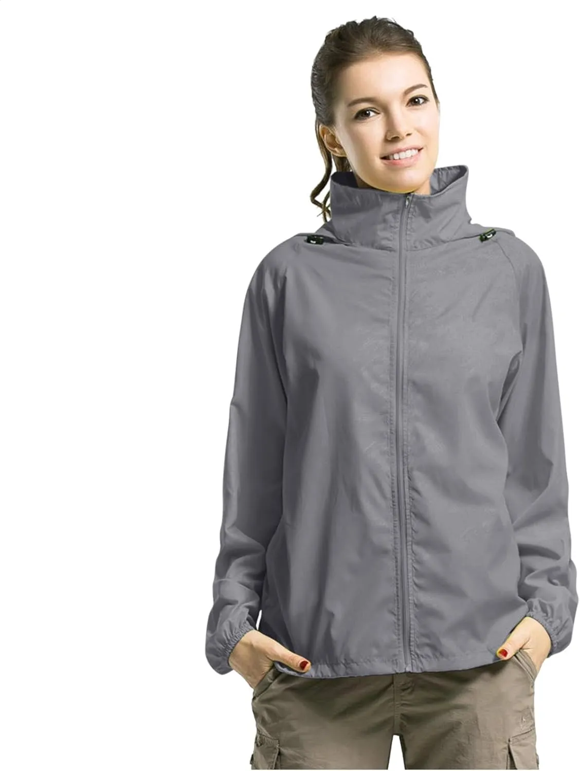Mens Oversized Full Zip Rain Coats Unisex Baggy Outdoor Jackets with Hood Breathable Sports Windbreaker Lightweight Blouses