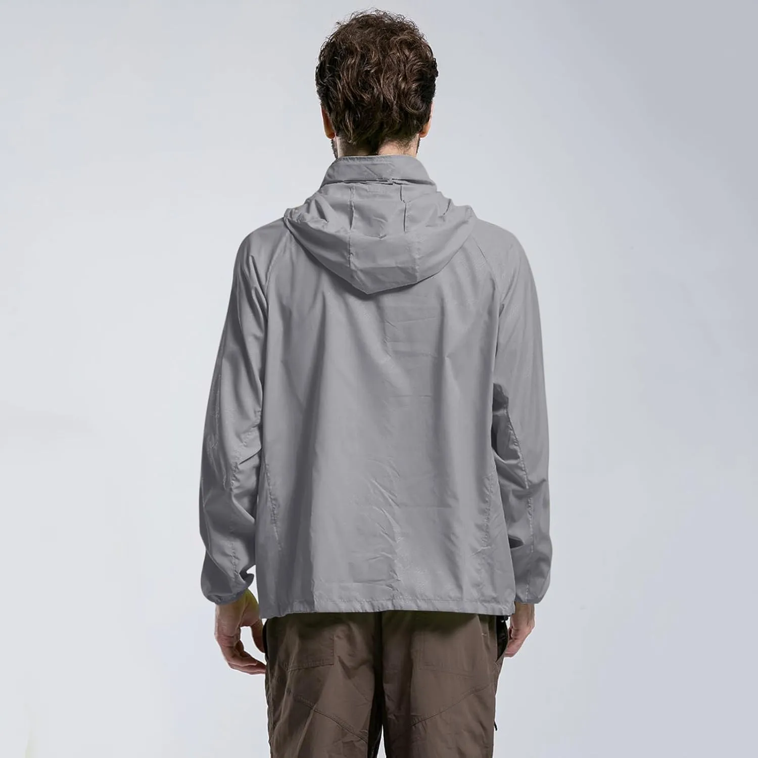 Mens Oversized Full Zip Rain Coats Unisex Baggy Outdoor Jackets with Hood Breathable Sports Windbreaker Lightweight Blouses