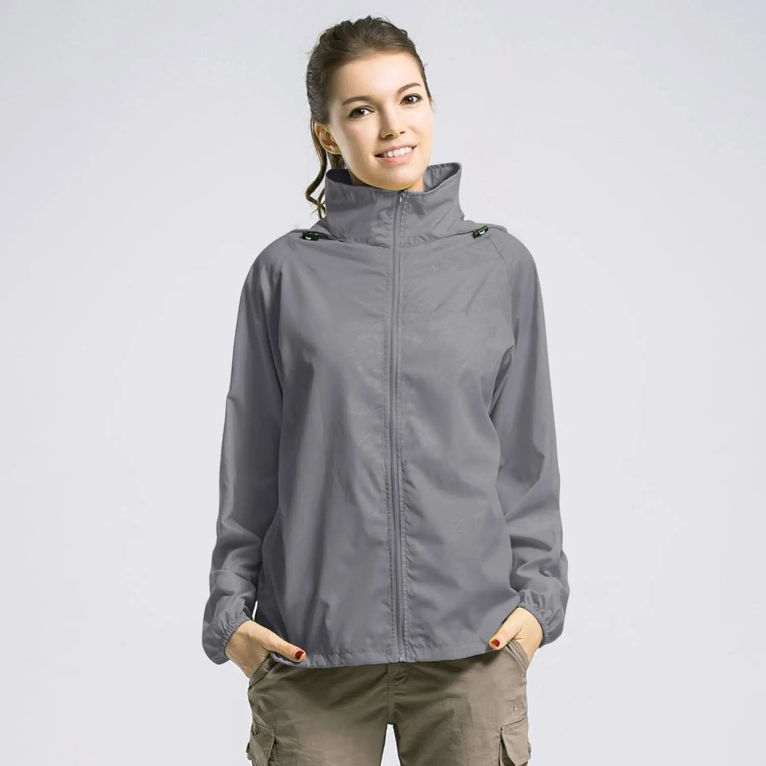 Mens Oversized Full Zip Rain Coats Unisex Baggy Outdoor Jackets with Hood Breathable Sports Windbreaker Lightweight Blouses