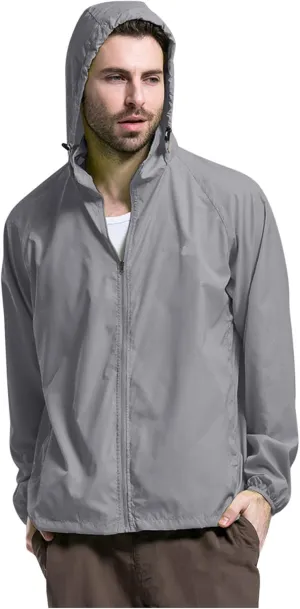 Mens Oversized Full Zip Rain Coats Unisex Baggy Outdoor Jackets with Hood Breathable Sports Windbreaker Lightweight Blouses
