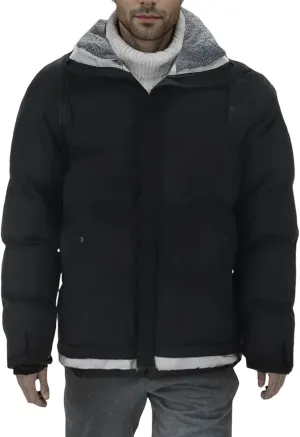 Mens Plus Size Warm Sherpa Lined Parka Jacket, Thickened Full Zip Drawstring Puffer Winter Coat with Pockets