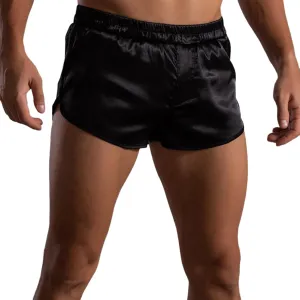 Men's Satin Side Split Running Shorts Elastic Waistband Quick Dry Gym Athletic Jogging Shorts