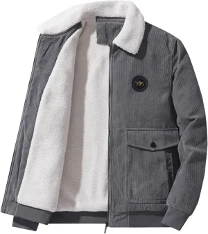 Men's Sherpa Lined Jacket Corduroy Trucker Jacket Warm Thickened Fall Winter Coats Soft Fleece Overcoat for Men