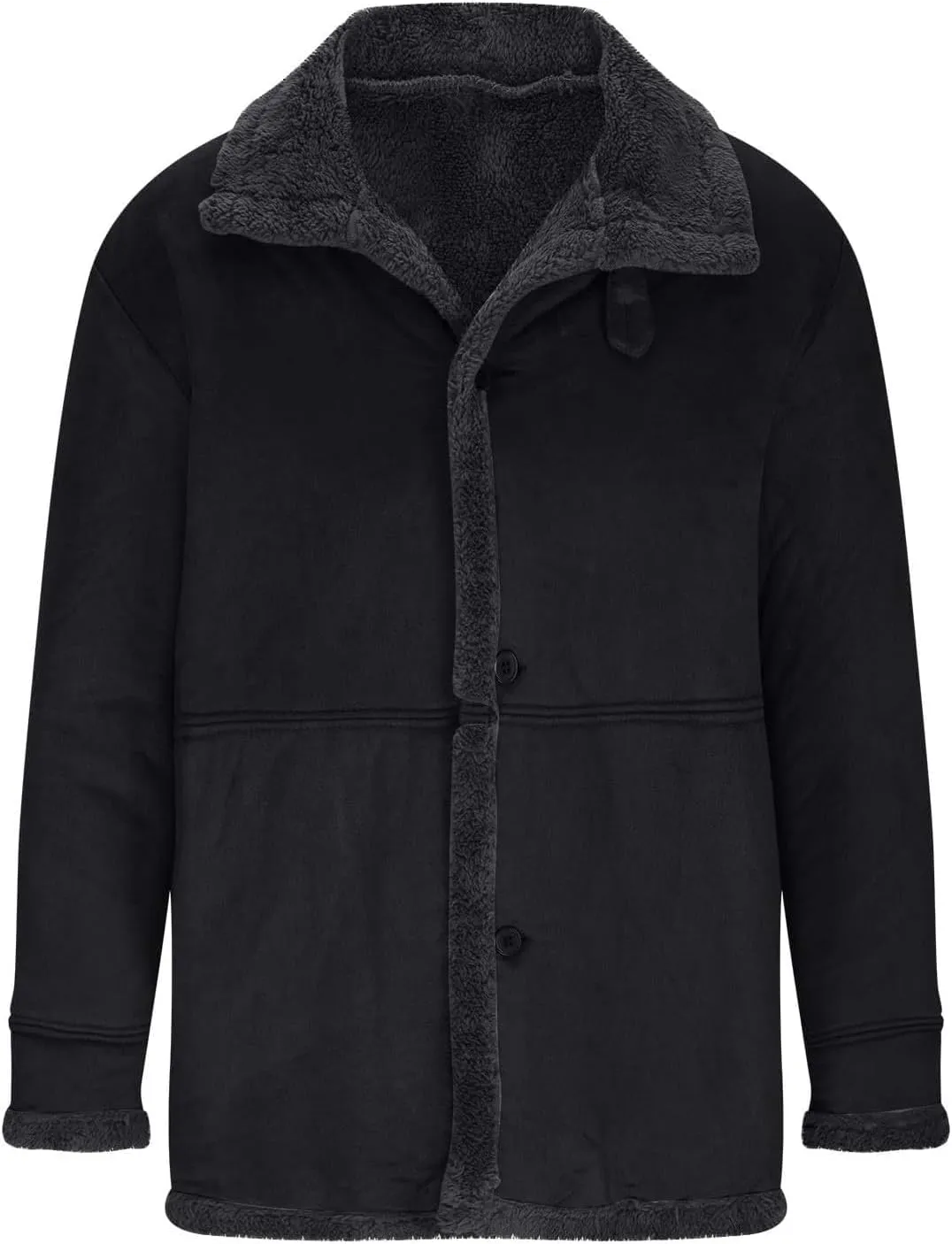Men's Sherpa-Lined Trench Coat Big & Tall Winter Warm Button-Down Fur Collar Overcoat