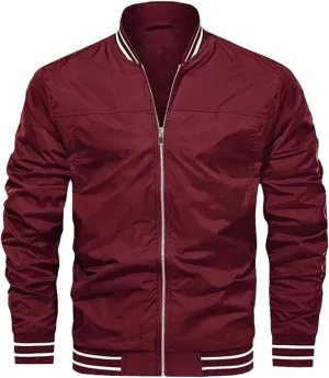 Men’s Slim Fit Standard Bomber Jackets Lightweight Softshell Flight Windbreakers Jacket Coat for Business Solid Color