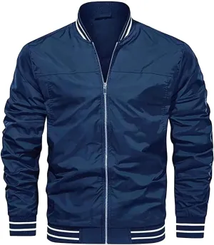 Men’s Slim Fit Standard Bomber Jackets Lightweight Softshell Flight Windbreakers Jacket Coat for Business Solid Color