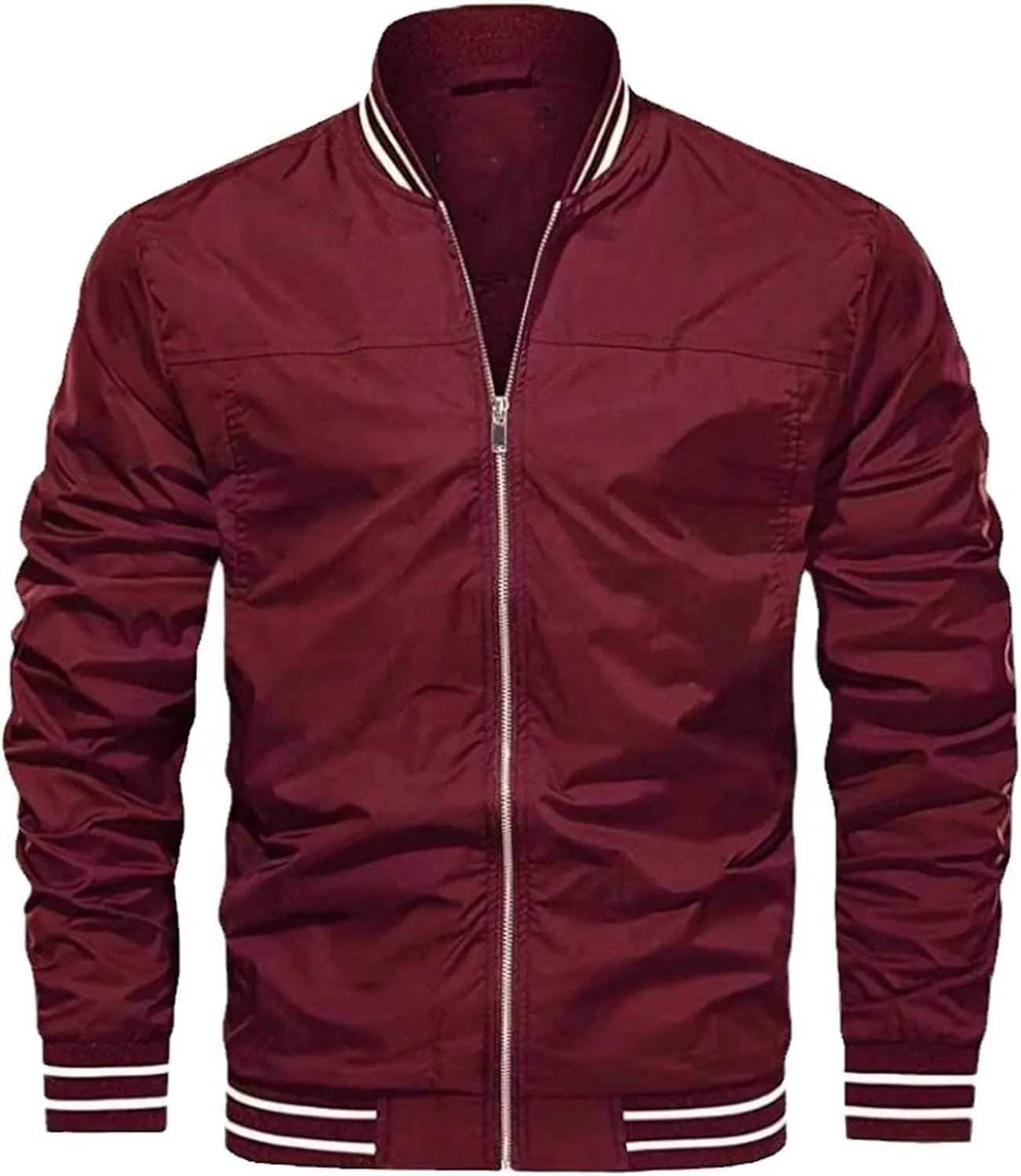 Men’s Slim Fit Standard Bomber Jackets Lightweight Softshell Flight Windbreakers Jacket Coat for Business Solid Color