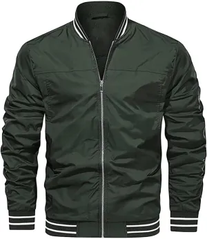 Men’s Slim Fit Standard Bomber Jackets Lightweight Softshell Flight Windbreakers Jacket Coat for Business Solid Color