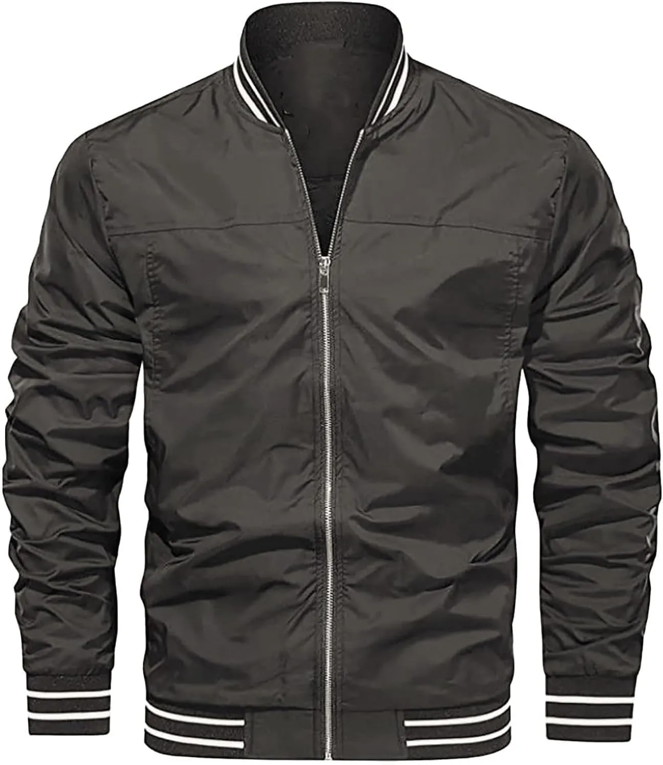 Men’s Slim Fit Standard Bomber Jackets Lightweight Softshell Flight Windbreakers Jacket Coat for Business Solid Color