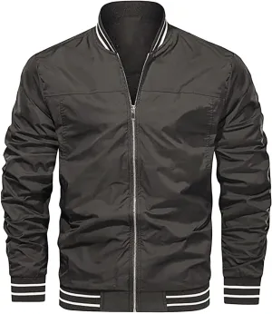 Men’s Slim Fit Standard Bomber Jackets Lightweight Softshell Flight Windbreakers Jacket Coat for Business Solid Color