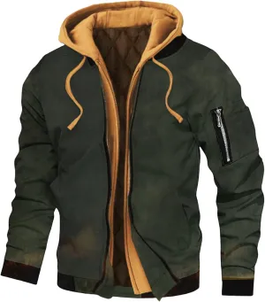 Men's Spring Fall Casual Windbreaker Jacket Cargo with Hood Winter Hoodie Stand Collar Military Bomber Jackets Coat
