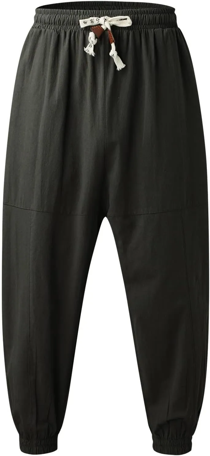 Men's Summer Pants Solid Color Elastic Waist Drawstring Pocket Slim Leg Casual Athletic Sport Clothes Fresh Trousers