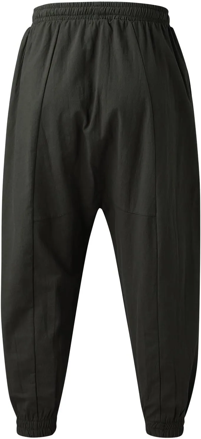 Men's Summer Pants Solid Color Elastic Waist Drawstring Pocket Slim Leg Casual Athletic Sport Clothes Fresh Trousers