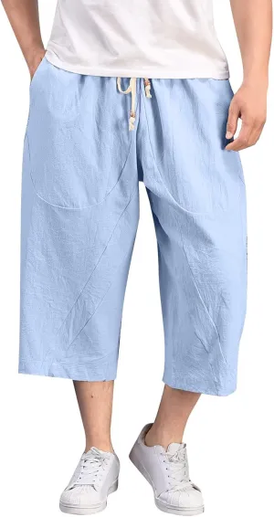 Men's Summer Pants Solid Color Elastic Waist Drawstring Pocket Wide Leg Fashion Leisure Style Summer Cute Trousers