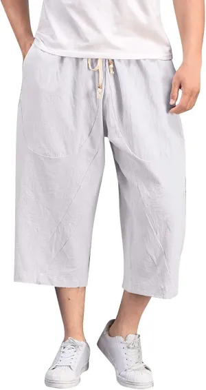 Men's Summer Pants Solid Color Elastic Waist Drawstring Pocket Wide Leg Fashion Leisure Style Summer Cute Trousers