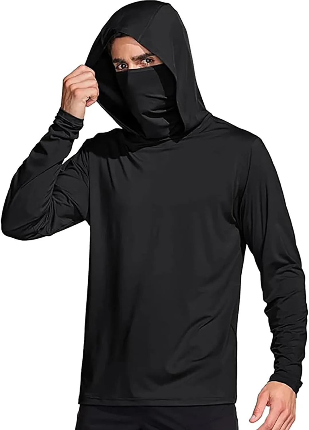Men's Sun Protection Hoodie Shirts with Mask Long Sleeve UPF 50  Fishing Shirt Summer Rash Guards Cooling Hiking Tees