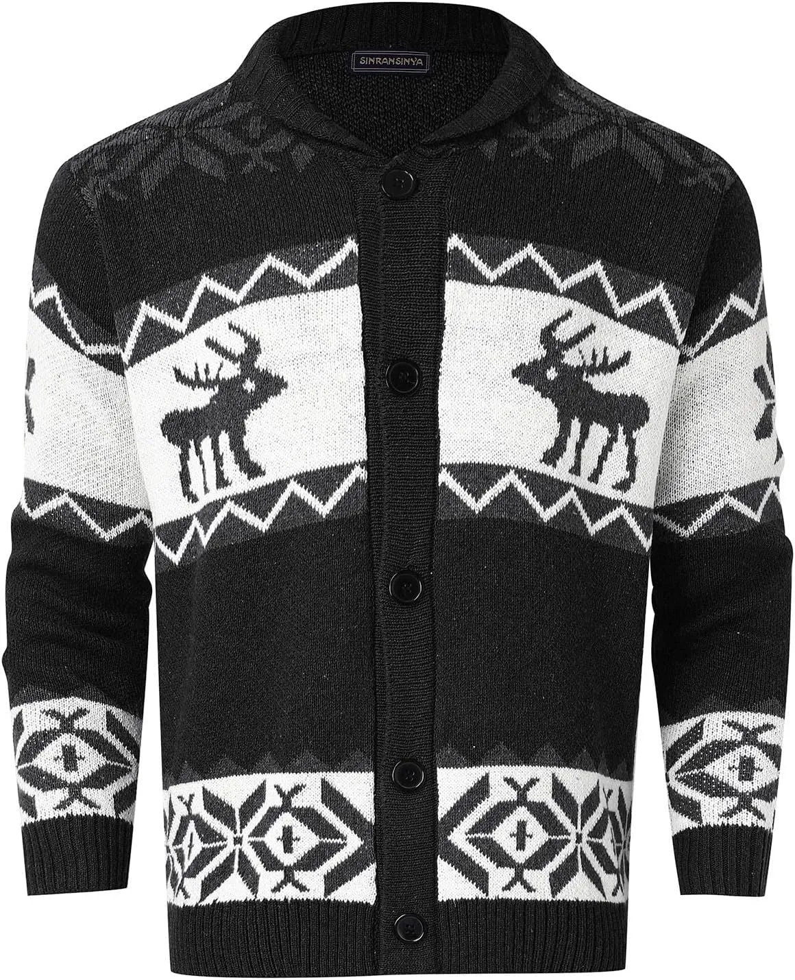 Mens Sweater Jacket Men's Reindeer Print Shawl Neck Button Down Cardigan Long Sleeve Christmax Sweater