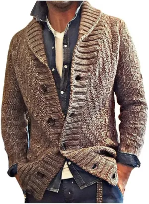 Mens Sweater Jacket Mens Winter Shawl Collar Open Front Button Down Cardigan Long Sleeve Sweaters Coat