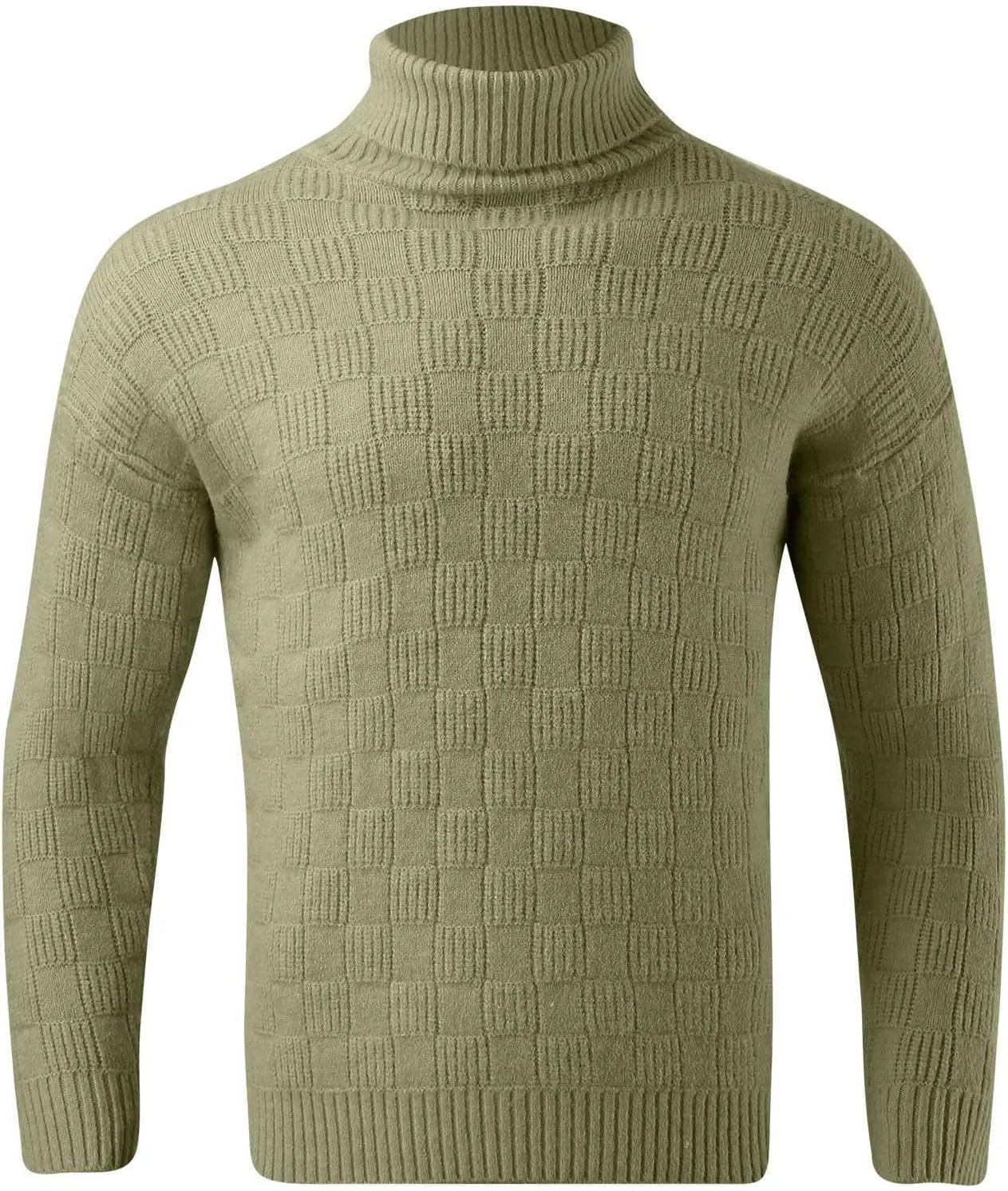 Mens Sweater Men's Solid Plaid Long Sleeve Slim Fit Turtleneck Sweater Casual Knitted Twisted Pullover Sweaters