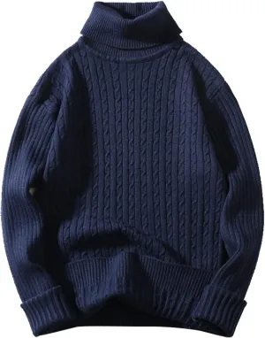 Mens SweatersMen's Turtleneck Sweater Pullover Twisted Pattern Loose Thick Winter Long Sleeve Cable Knit Sweaters