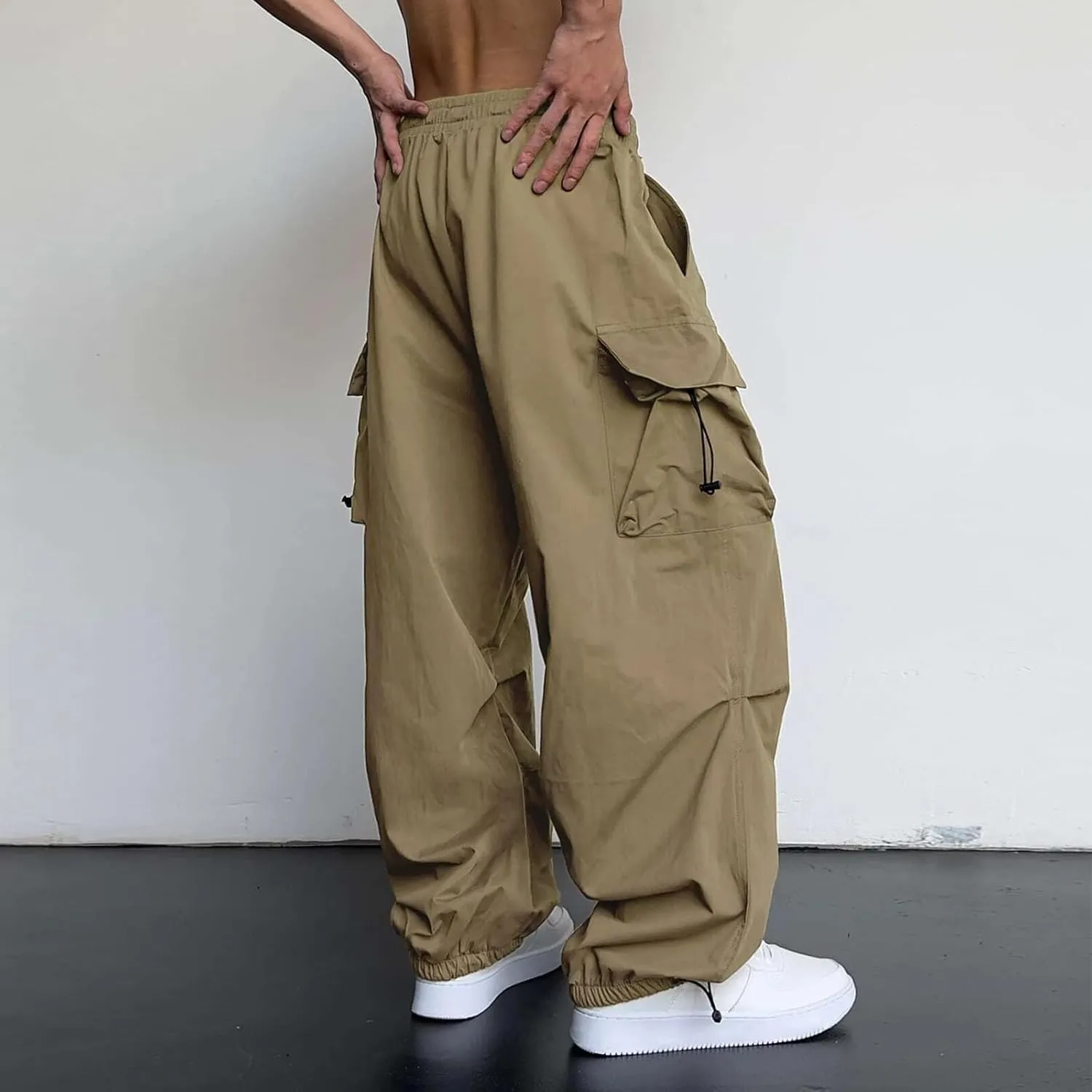 Mens Sweatpants with Pockets Wide Leg Baggy Elastic Waist Parachute Pants Lightweight Drawstring Comfy Casual Cargo Joggers