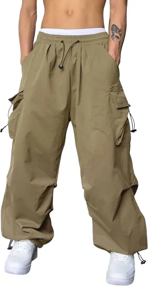 Mens Sweatpants with Pockets Wide Leg Baggy Elastic Waist Parachute Pants Lightweight Drawstring Comfy Casual Cargo Joggers