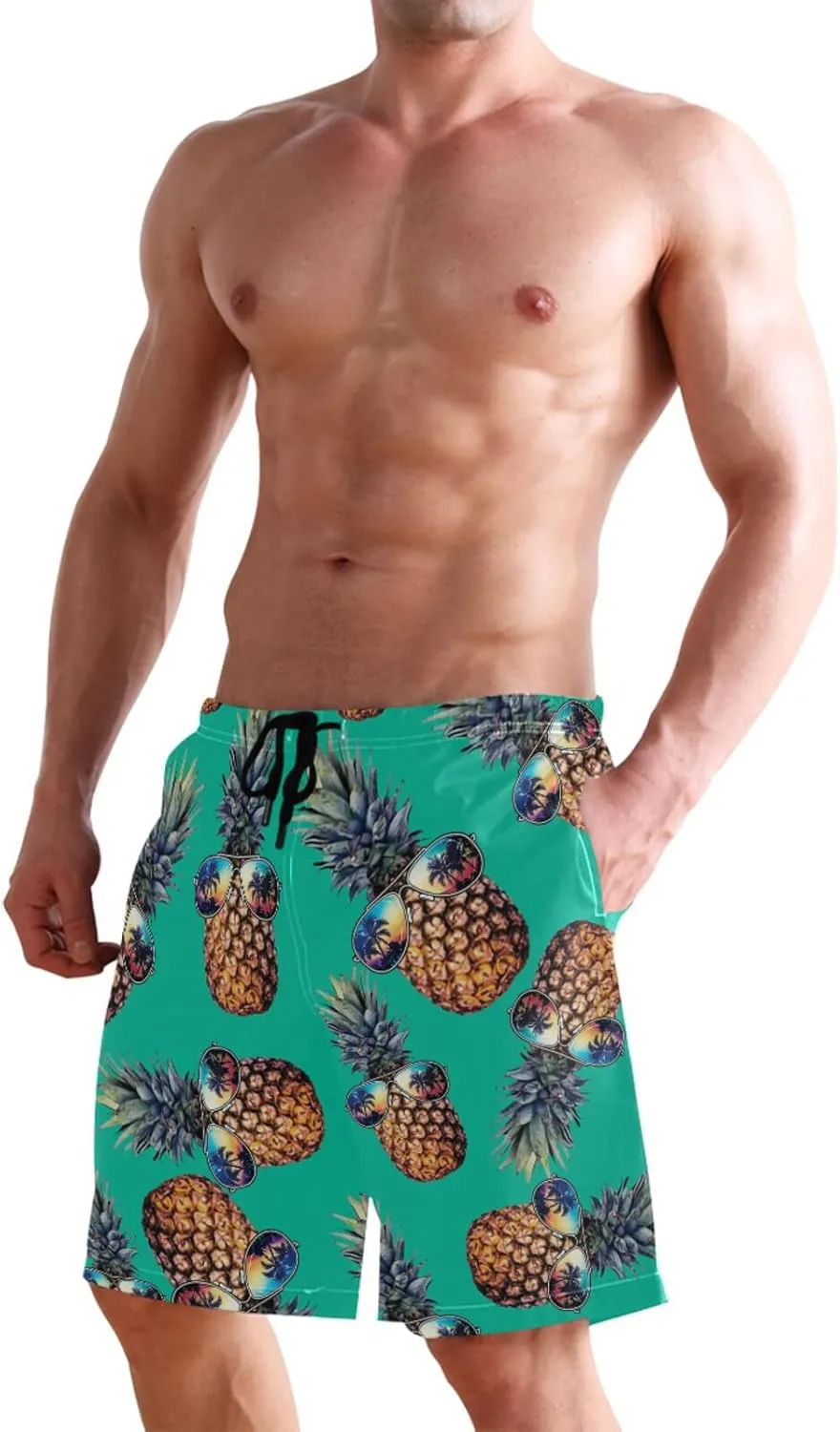 Mens Swim Trunks American Flag Bathing Suit Swimming Shorts Quick Dry Board Shorts Swimsuits with Pockets Mesh Lining