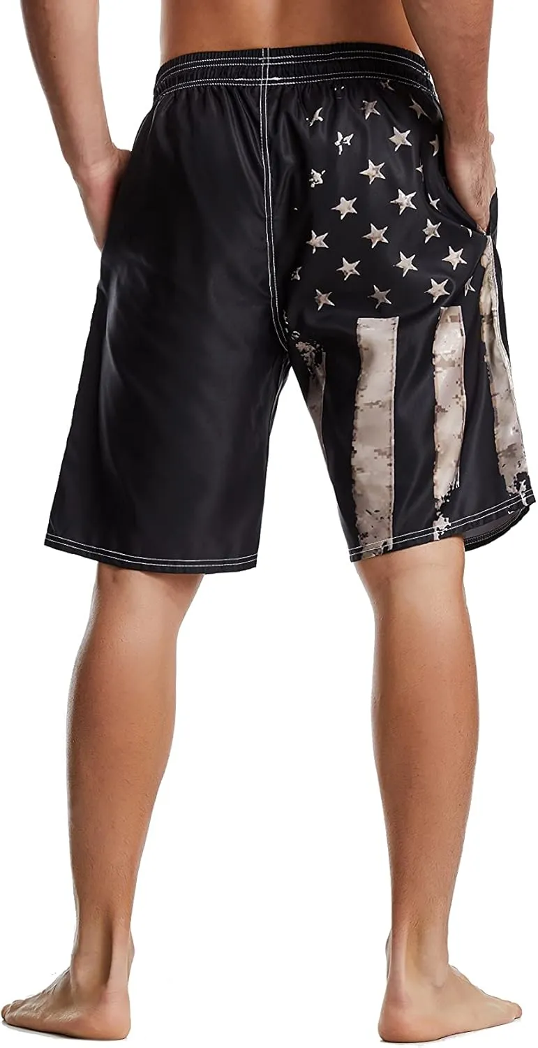 Mens Swim Trunks American Flag Bathing Suit Swimming Shorts Quick Dry Board Shorts Swimsuits with Pockets Mesh Lining