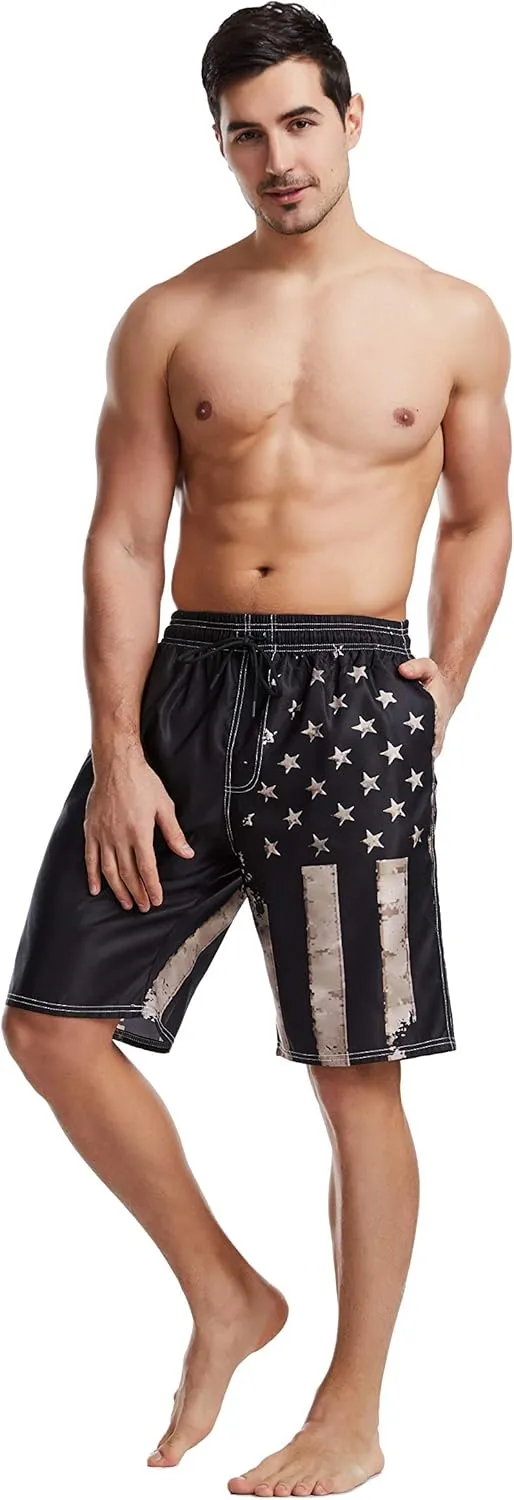 Mens Swim Trunks American Flag Bathing Suit Swimming Shorts Quick Dry Board Shorts Swimsuits with Pockets Mesh Lining
