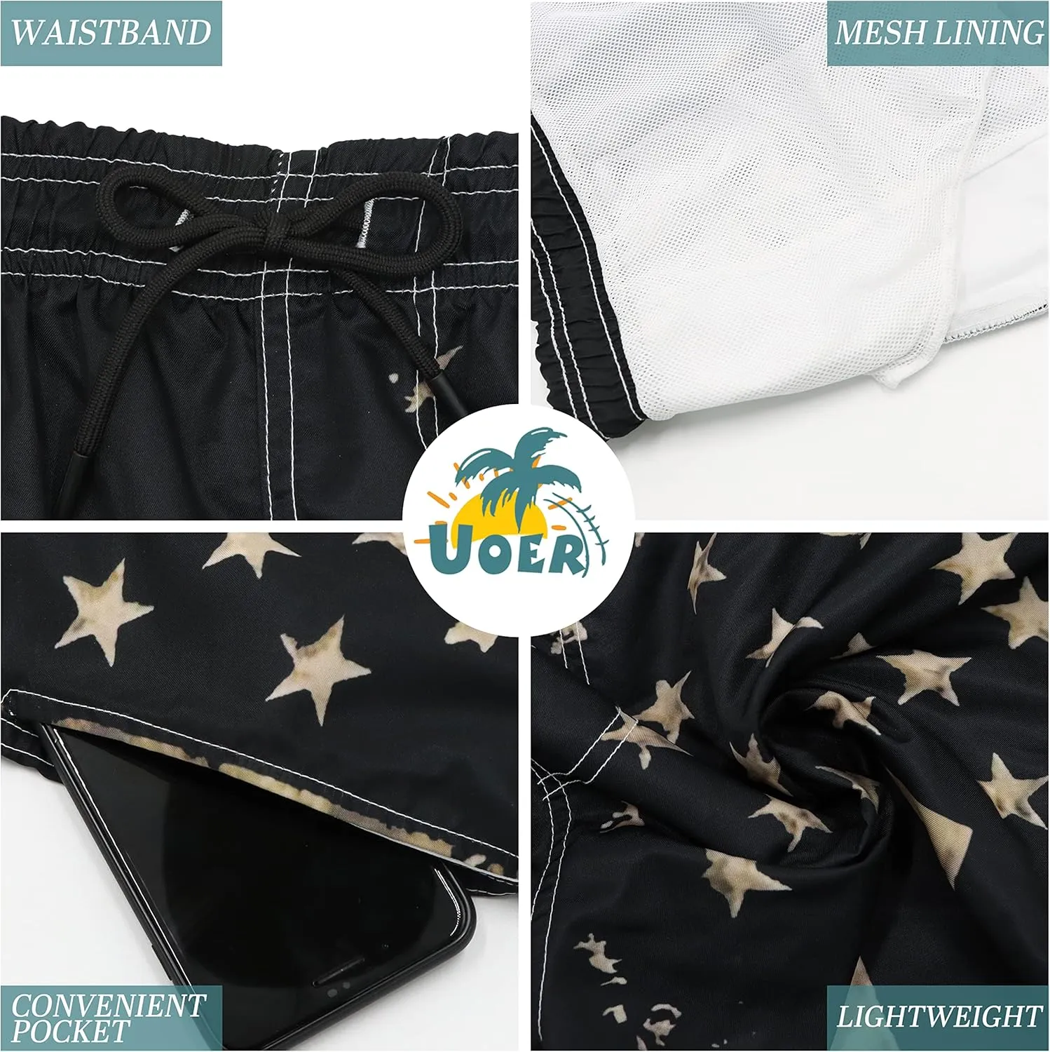 Mens Swim Trunks American Flag Bathing Suit Swimming Shorts Quick Dry Board Shorts Swimsuits with Pockets Mesh Lining