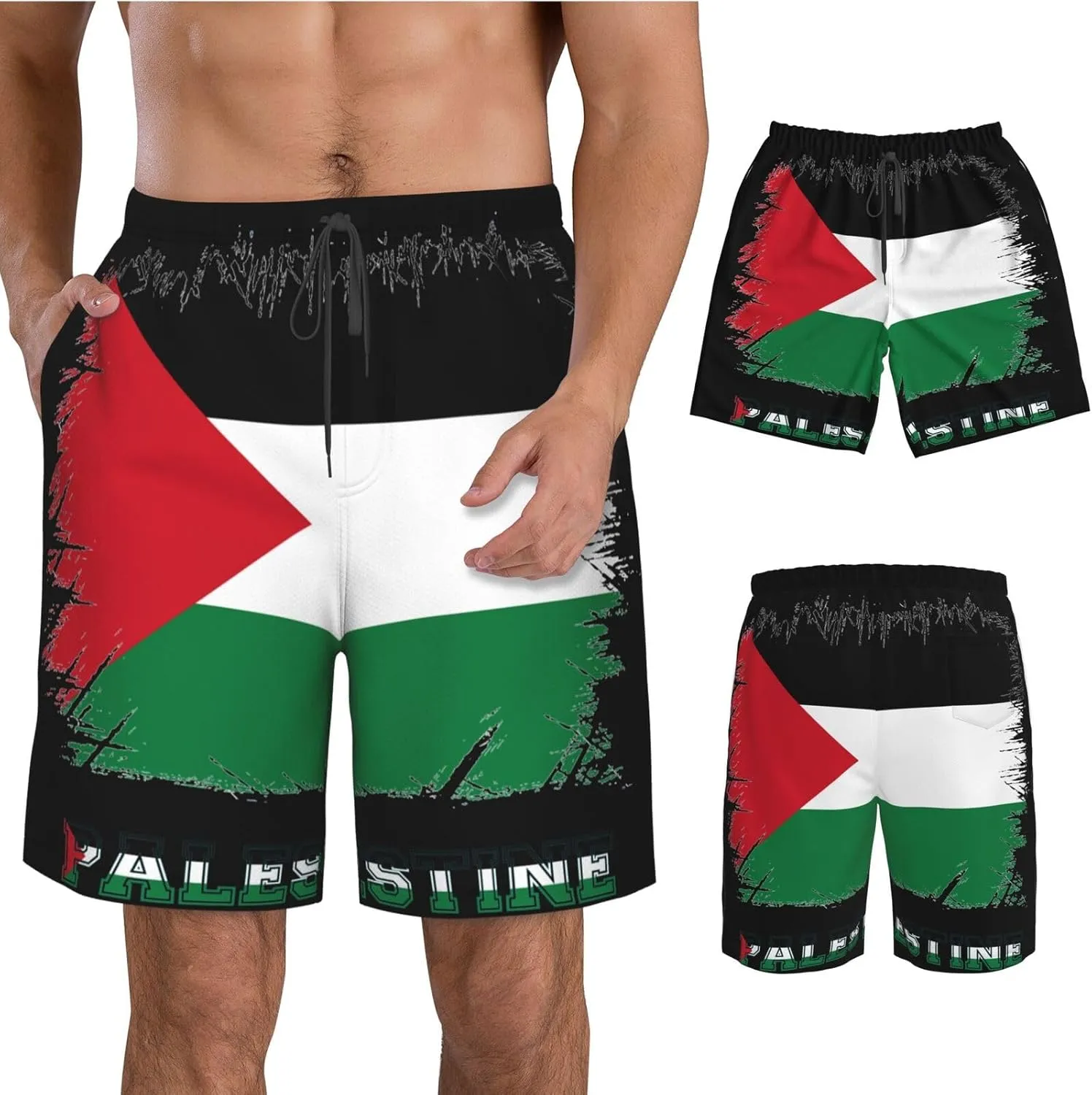 Men's Swim Trunks Beach Shorts Drawstring Quick Dry Running Shorts with Pockets