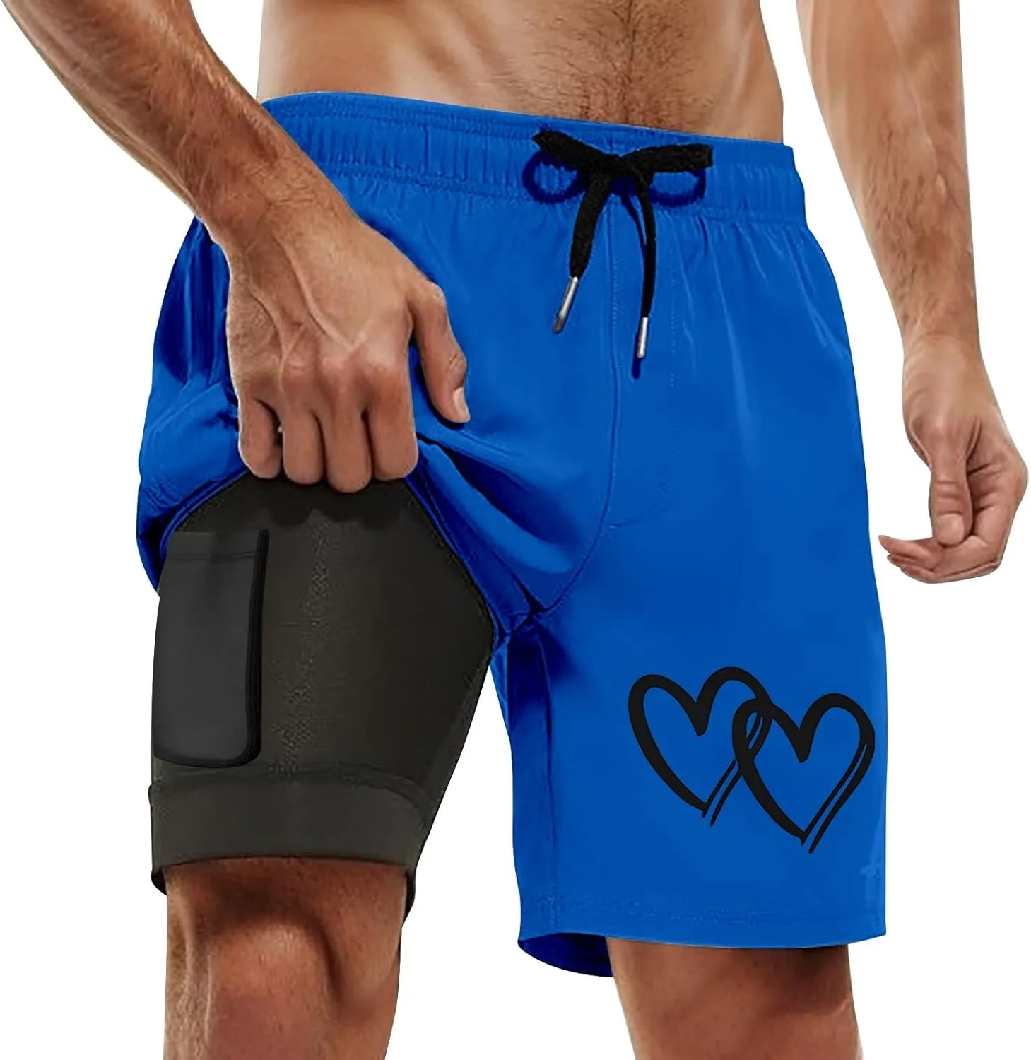 Mens Swim Trunks with Compression Liner 7 Inch Inseam Quick Dry Swim Shorts Mens Swimsuit Board Shorts with Pockets