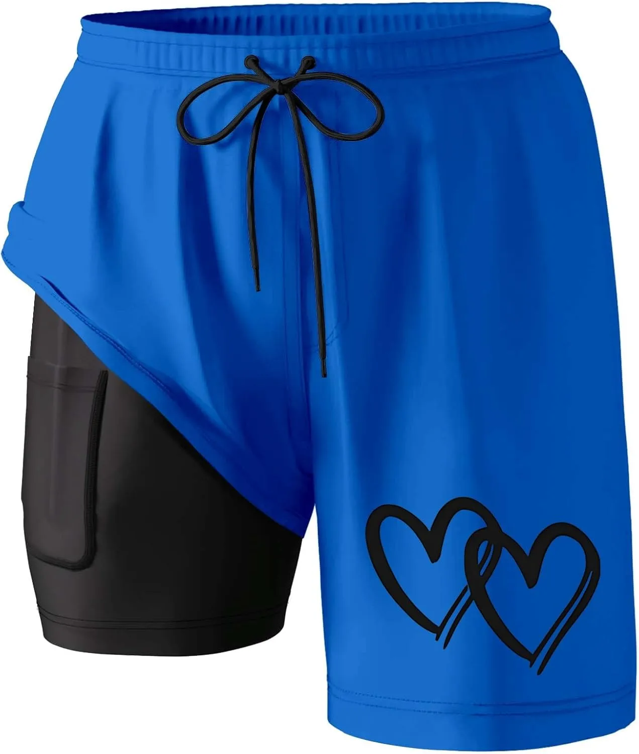 Mens Swim Trunks with Compression Liner 7 Inch Inseam Quick Dry Swim Shorts Mens Swimsuit Board Shorts with Pockets