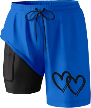 Mens Swim Trunks with Compression Liner 7 Inch Inseam Quick Dry Swim Shorts Mens Swimsuit Board Shorts with Pockets