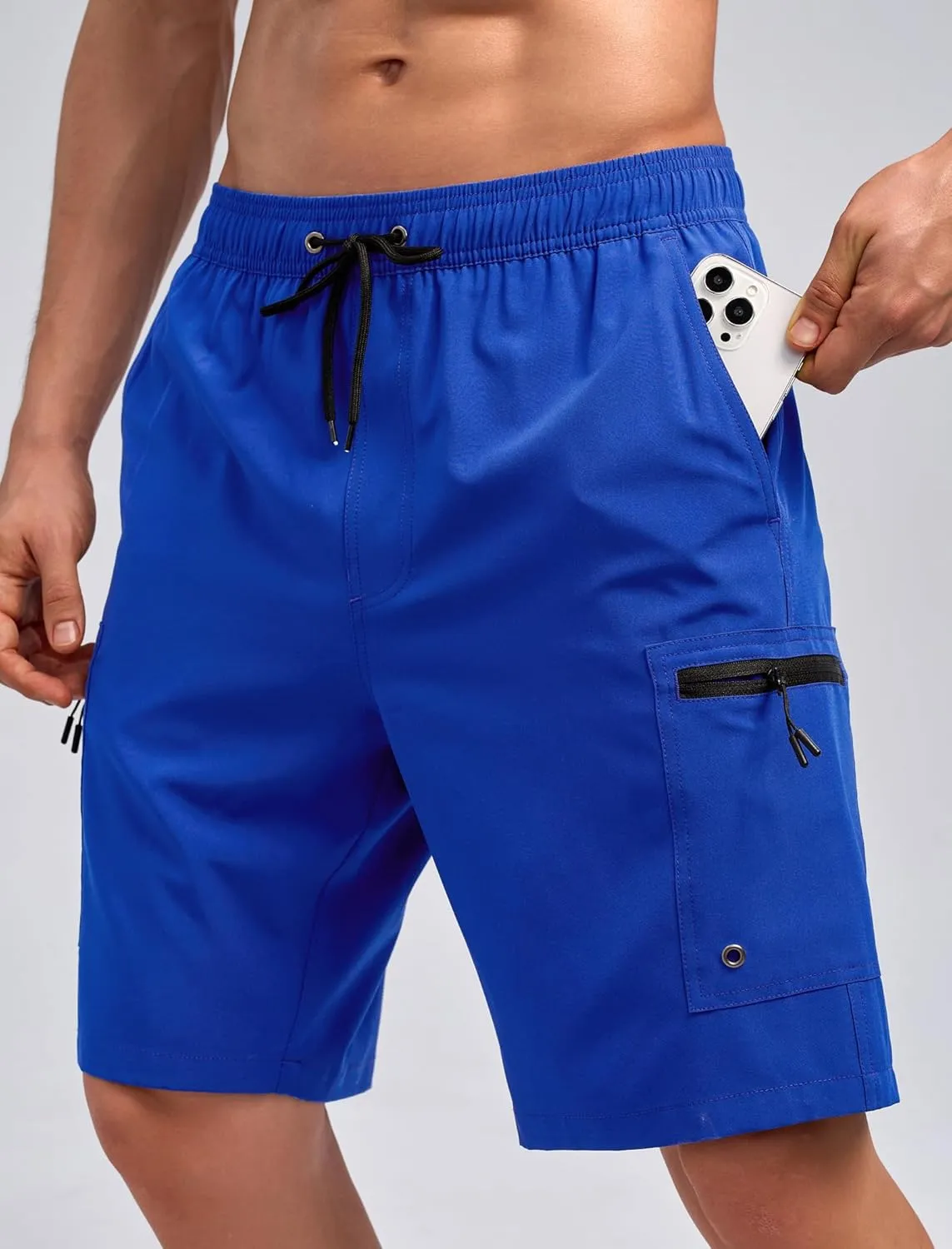 Mens Swim Trunks with Compression Liner Zipper Cargo Pockets Bathing Suit 9 Inch Quick-Dry Swimming Shorts