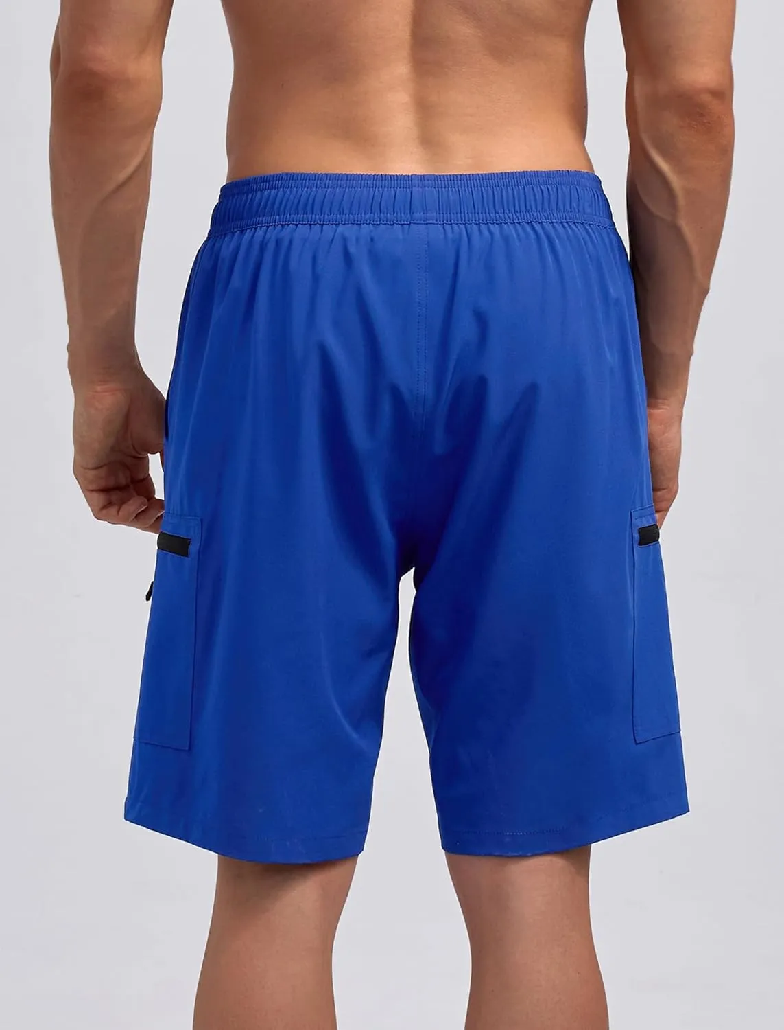 Mens Swim Trunks with Compression Liner Zipper Cargo Pockets Bathing Suit 9 Inch Quick-Dry Swimming Shorts