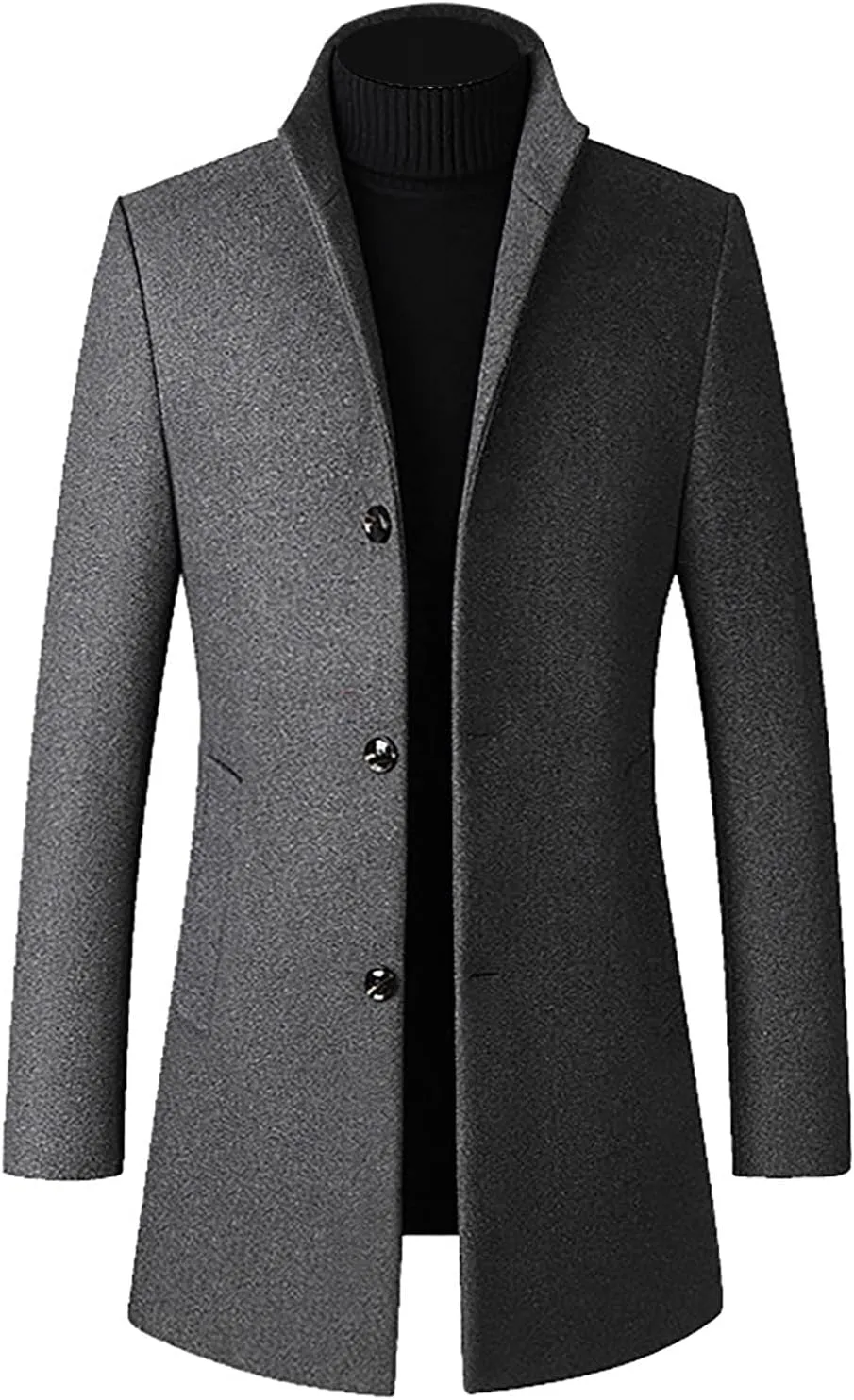 Men's Trench Coat Wool Blend Slim Fit Top Coat Single Breasted Business Overcoat Peacoat Men's