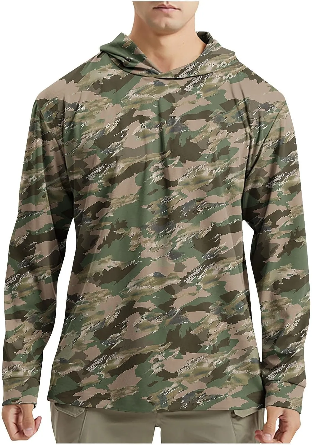 Men's UV Sun Protection Hooded Camo Shirts Long Sleeve Quick-Dry Outdoor T-Shirt UPF 50  Rash Guards Cooling Hoodies