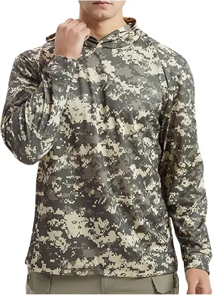 Men's UV Sun Protection Hooded Camo Shirts Long Sleeve Quick-Dry Outdoor T-Shirt UPF 50  Rash Guards Cooling Hoodies