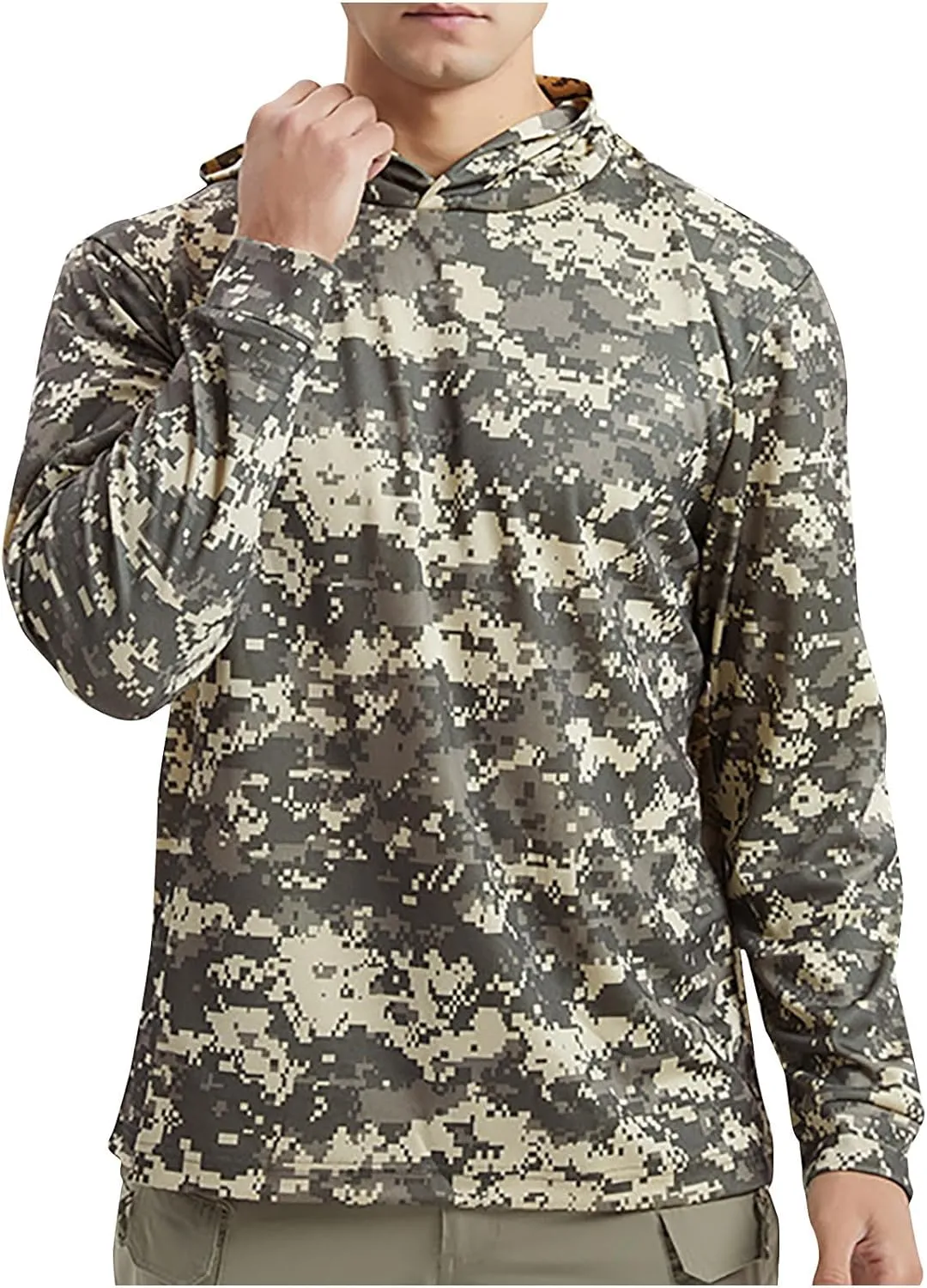Men's UV Sun Protection Hooded Camo Shirts Long Sleeve Quick-Dry Outdoor T-Shirt UPF 50  Rash Guards Cooling Hoodies