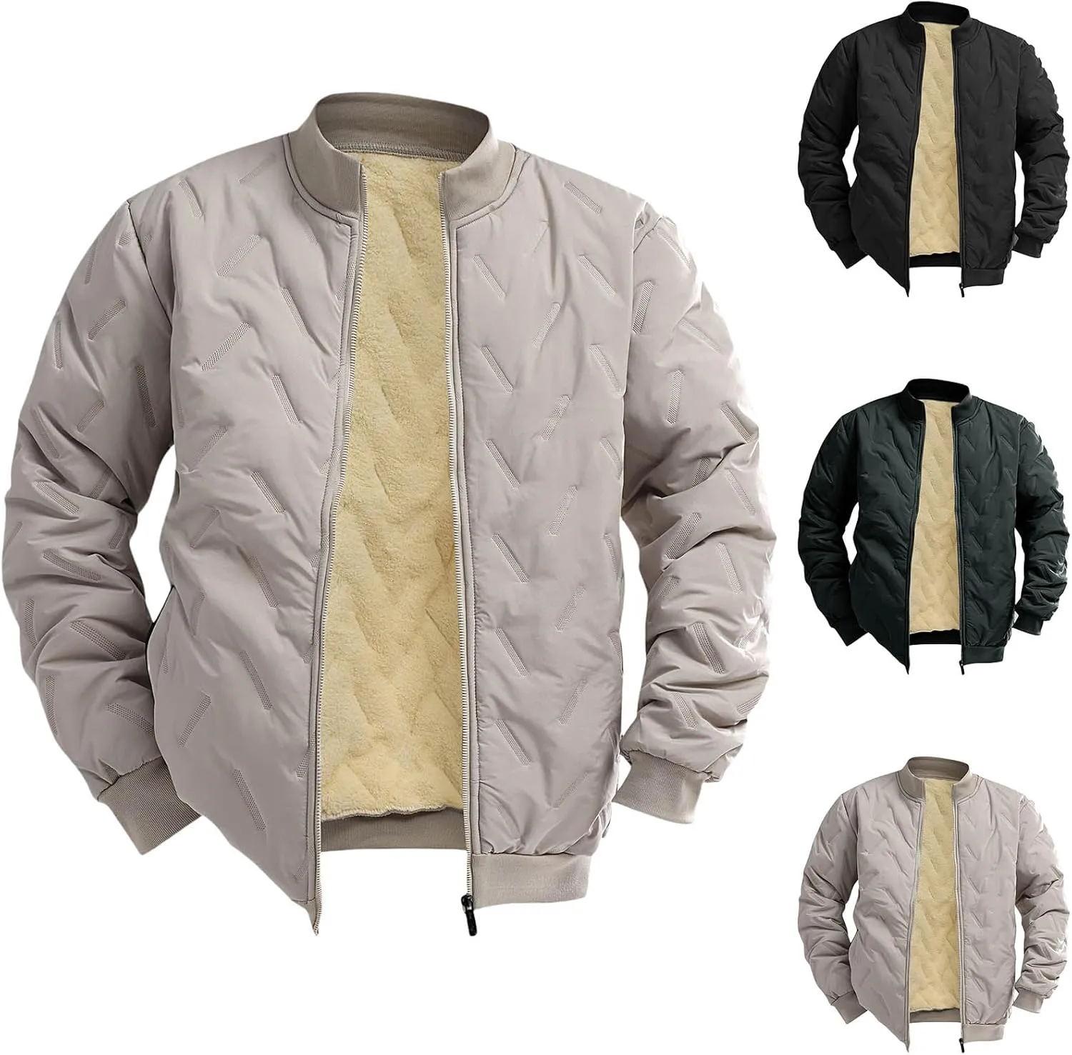 Mens Winter Coat Sherpa Lined Fleece Jacket Windproof Coat Full Zip Insulated Casual Jackets Work Outwear with Pockets
