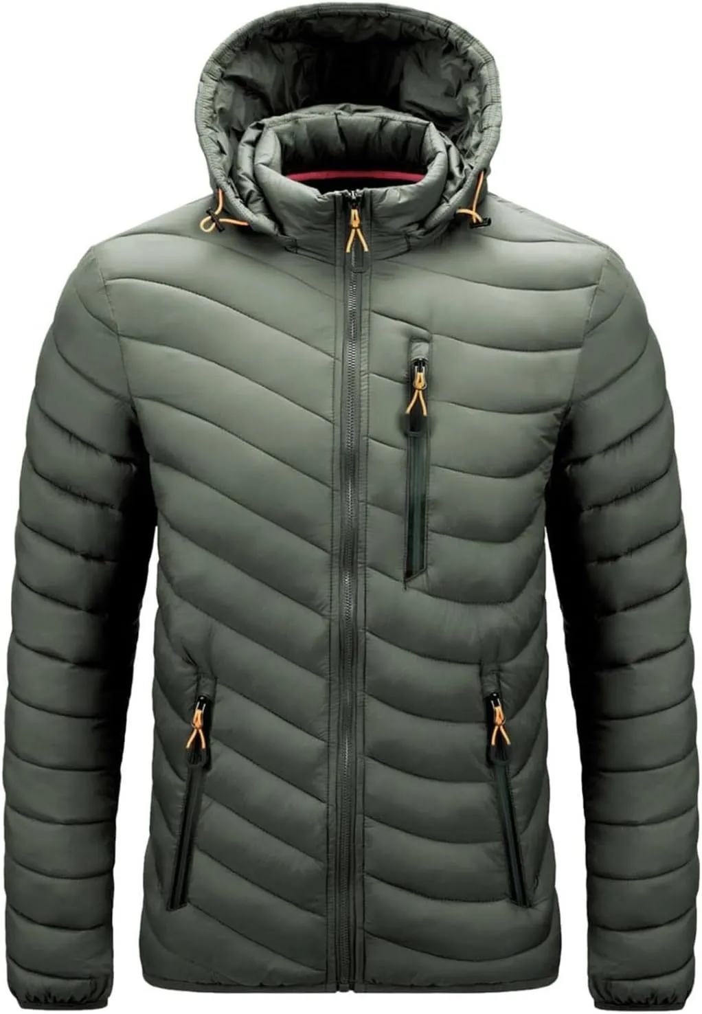 Mens Winter Coats Lightweight Puffer Jacket Hooded Quilted Puffer Coat Full Zip Up Padded Outwear with Removable Hood