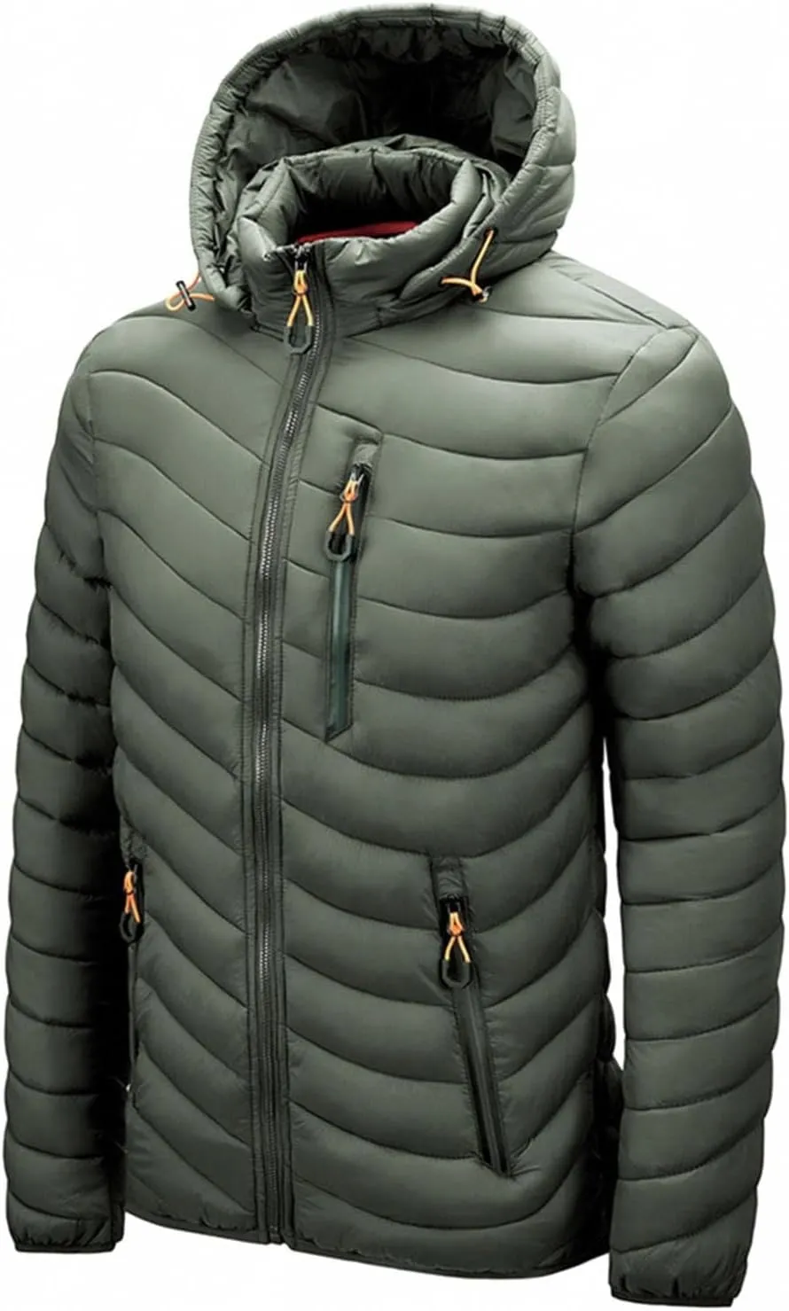 Mens Winter Coats Lightweight Puffer Jacket Hooded Quilted Puffer Coat Full Zip Up Padded Outwear with Removable Hood